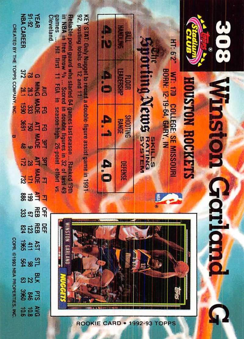 Amazon.com: 1992-93 Stadium Club Basketball #308 Winston Garland
